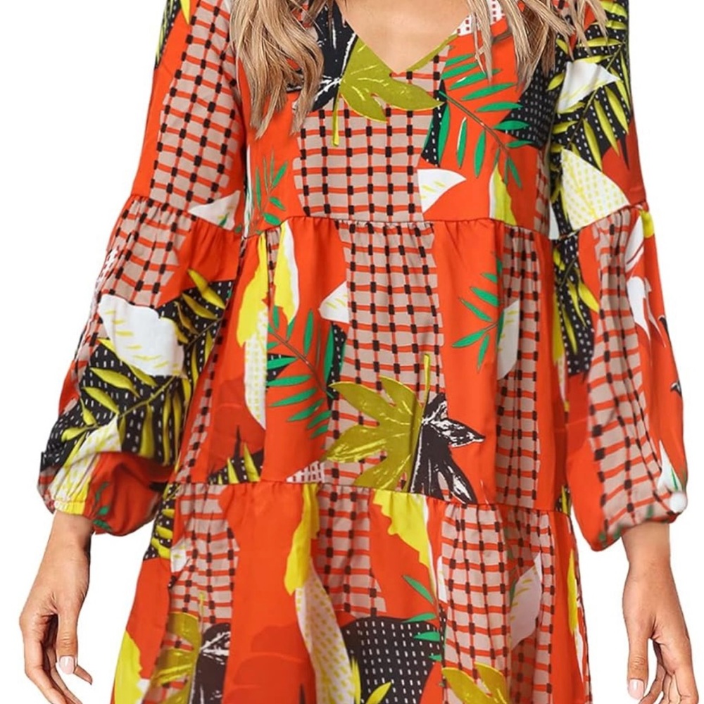 Vibrant Long Sleeve Dress, Women’s Work Dress Size 2XL